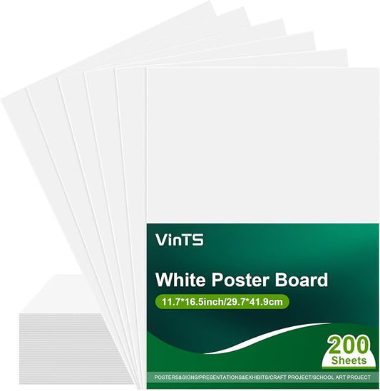 200Pcs Poster Board VinTS 11.7x16.5 Inches White Poster Paper, 230G Thickness Poster Board Bulk, Blank Graphic Display Board for School Arts, Classroom Crafts, exhibits and Notices (Pack of 200)