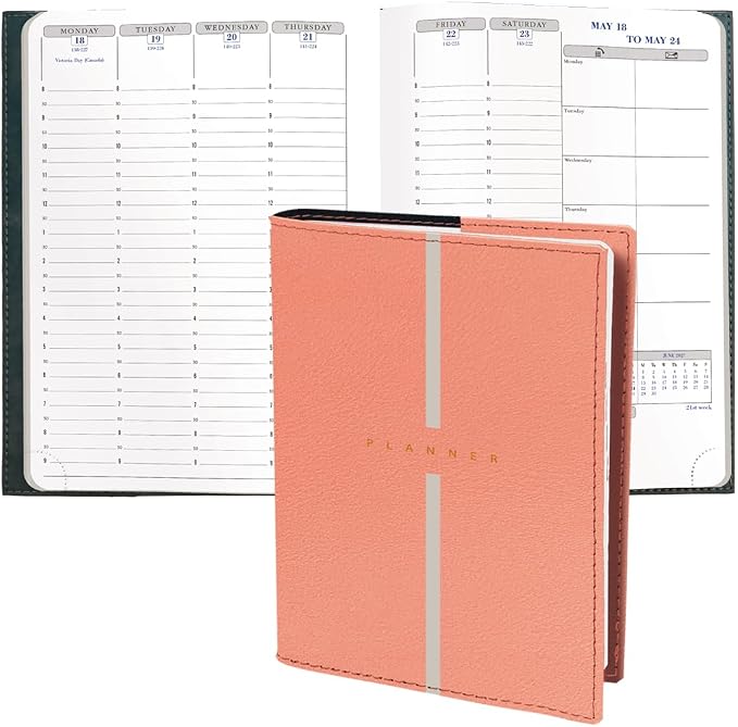Exacompta 2027 Visual - Weekly/Monthly Planner - 12 Months, Jan. to Dec. - 6" x 8 1/4" - Grained Faux Leather Billy Blush Cover - Time Management Appointment Organizer