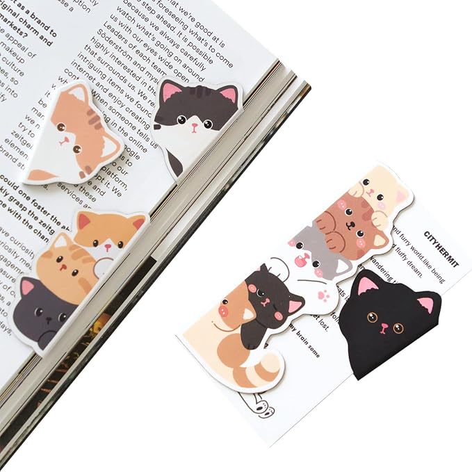 5pcs Cute Magnetic Bookmark, Funny Peeping Cat Book Marker Clip for Kids, Women, Teachers, Students, Book Lovers Gifts, Printing on 2 Side