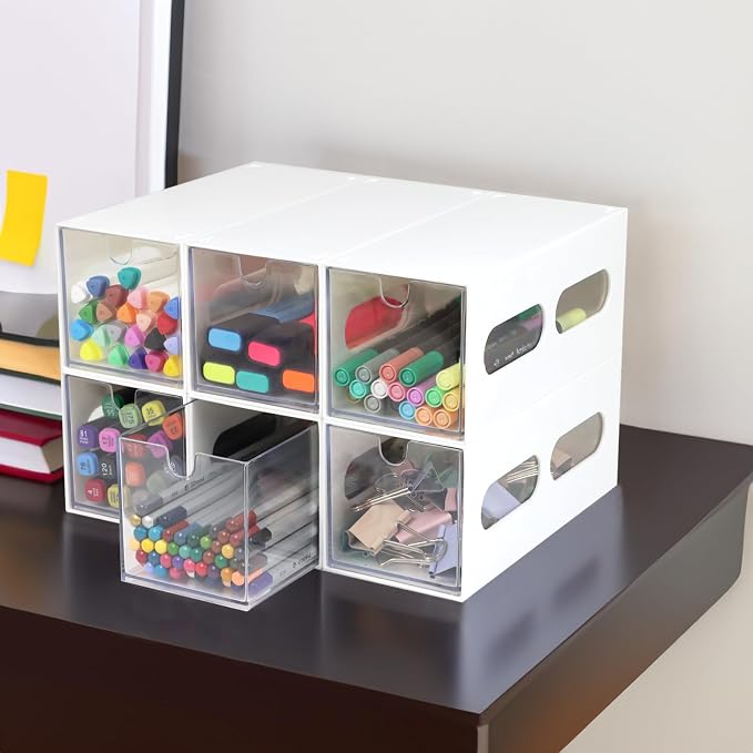 ZEXALOR Drawer Organizer Desktop Office Supplies Desk Organizer and Storage Stationary Make Up Jewelry Pen Storage Drawer, Clear Accessories Makeup Organizer Countertop Storage (White, 1 Pack)