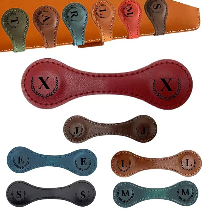 Personalized Magnetic Leather Bookmark, 26 Letters Bookmark Customized Initial Bookmarks Multi Functional Bookmark Cute Bookmark Meaningful Gift for Wonmen Teachers, Book Lovers (X, Red)