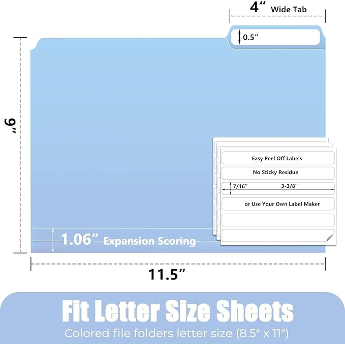 HABGP 9 Pcs Manilla Folders 8.5 x 11 Inch, 1/3-Cut Tab Colored File Folders Letter Size, Plastic Folders Aesthetic, School Business Office Manila Folders for Documents Paper