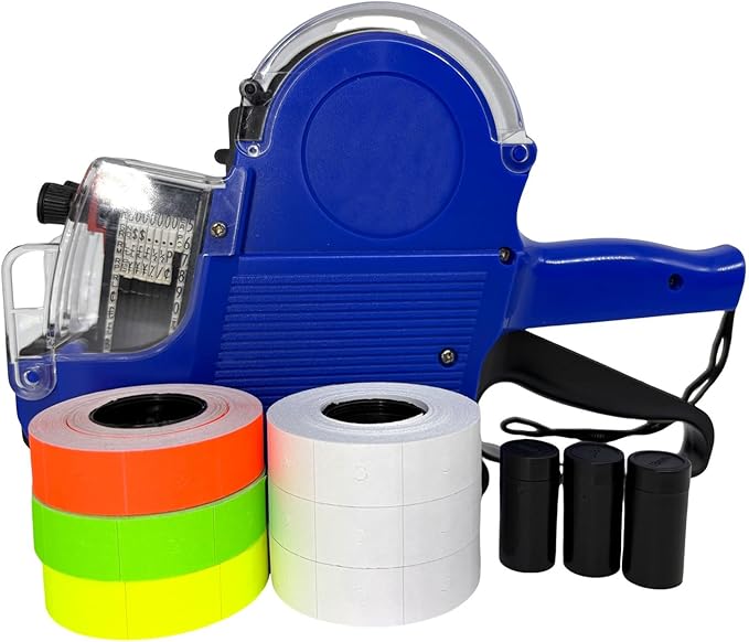 2 Line Price Gun with 1200 White 400 Red 400 Yellow 400 Green Labels 3 Ink Rollers,1 Ink roll and Labels Pre-Loaded