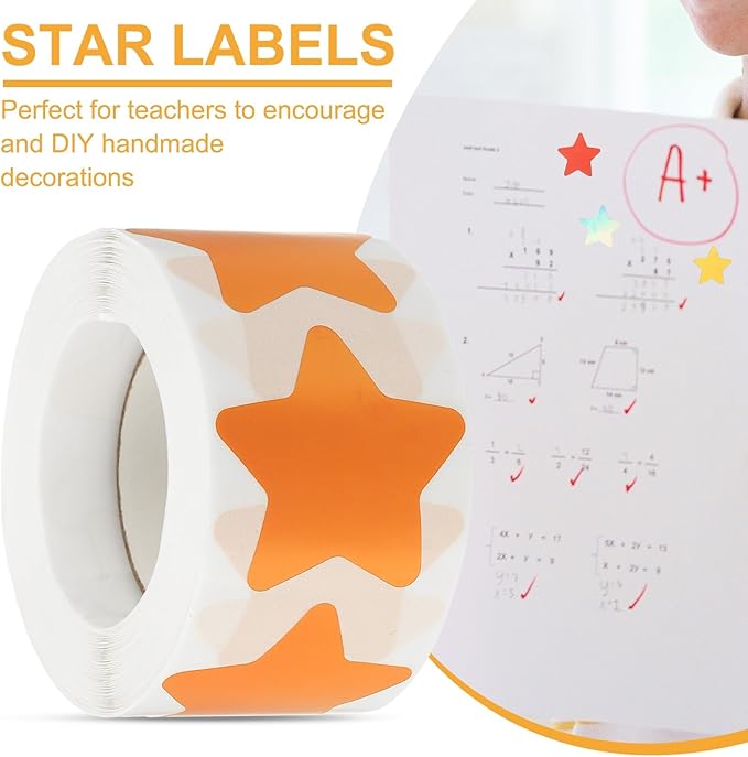 PATIKIL Star Stickers Roll 1.5", 500 Pcs Self-Adhesive Reward Stickers for Classroom Teacher Supplies and DIY Craft, Orange