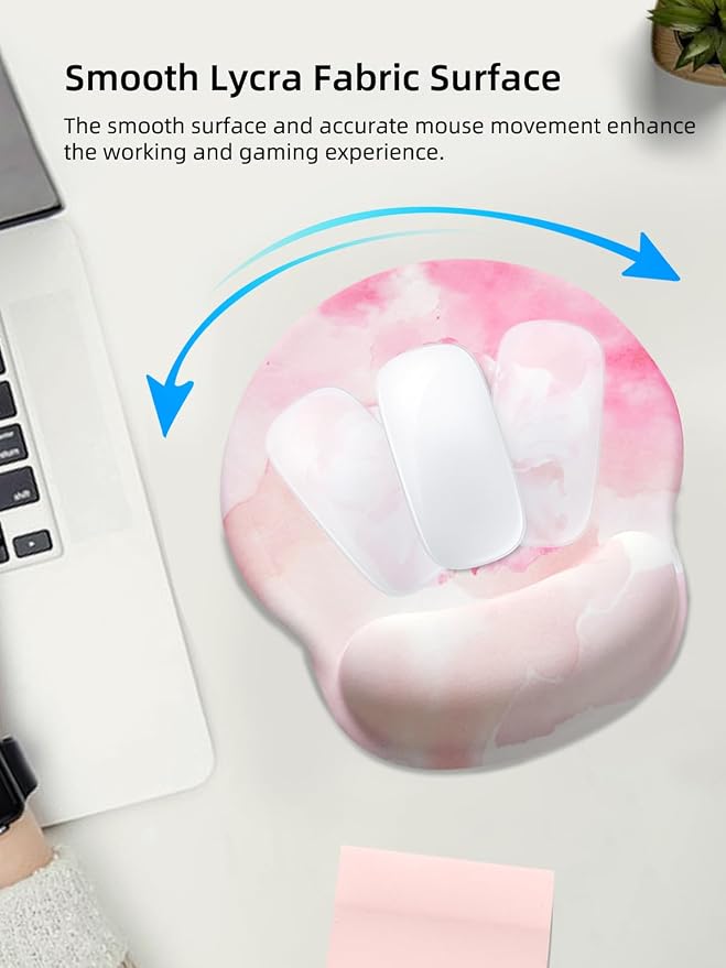Lily Floral Mouse Pad Wrist Support Wrist Rest, Flower Ergonomic Mouse Pad with Non-Slip Base for Office Gaming Working Computers,Desk Accessories Pain Relief Mouse Mat, Pink