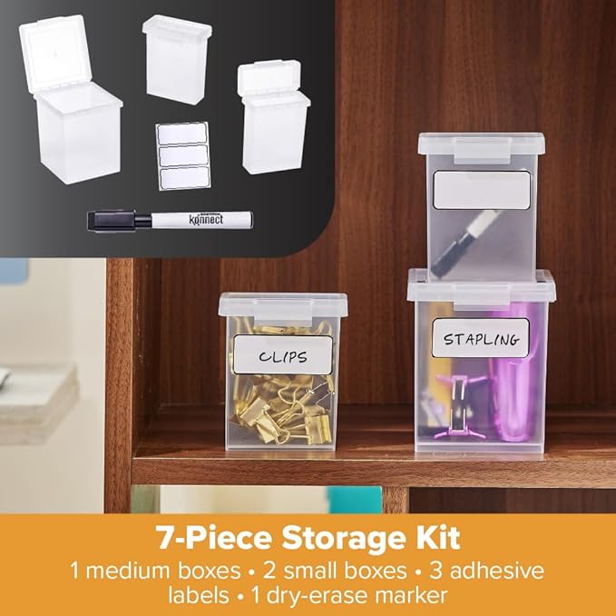 Bostitch Konnect Storage Containers with Lids, Clear Plastic Box, Stackable for Crafts, Home and Office Orginzation, Labels. Small Storage Set (3 Piece: 1 × 1.5Qt, 2 × 0.5Qt)