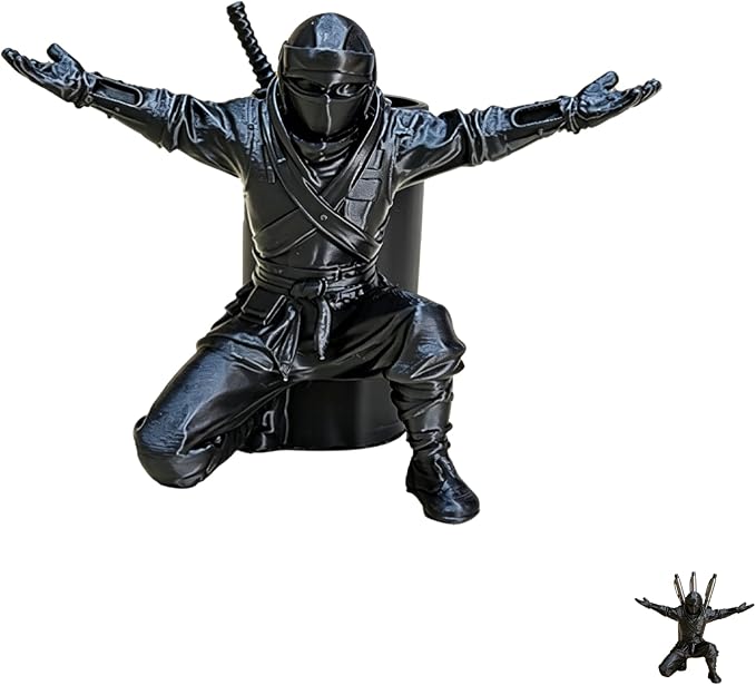 Ninja Pen Holder Desk Organizer–Unique Pen Stand, 3D Printed Cool Desk Decor Office Accessories for Men Women (Black)