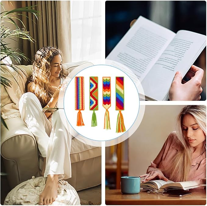 FREEBLOSS 8 Set DIY Rainbow Plastic Canvas Bookmarks Kit Plastic Cross Stitch Sheets Mesh Canvas Sheets for Crafts Bookmark Making Kit for Friends Reading Gift