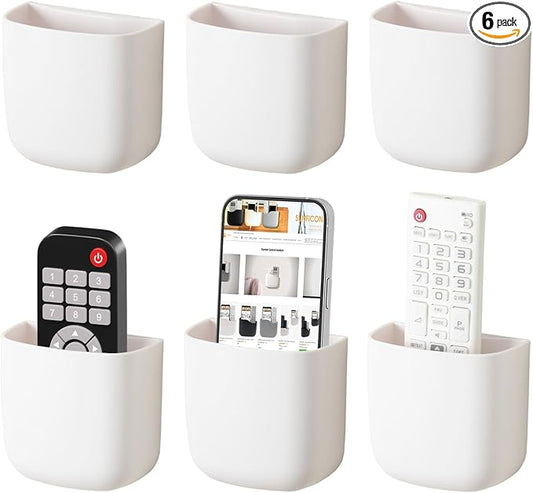 SUNFICON Wall Mount Remote Holder TV FAN Remote Control Holder Bedside Caddy Wall Organizer Phone Holder for Office Adhesive Media Player Controller Holder Box Tray Home Desk Nightstand White 6PACK