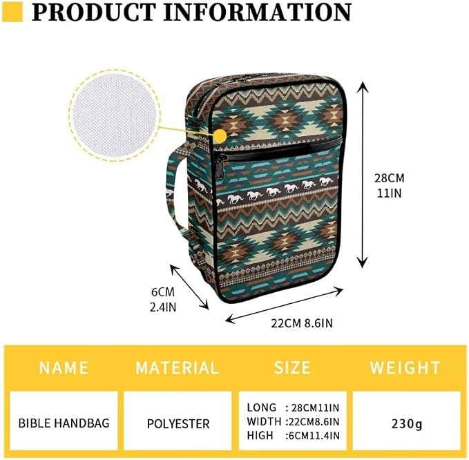 Coldinair Native Aztec Geometric Bible Cover Case for Men Women,Bible Bags Book Covers Kids Scripture Carrying Case with Handle and Pocket,Bible Book Carrying Case Tote Handbag