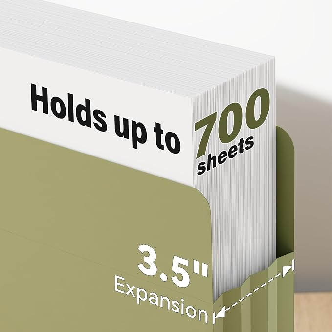 Ansook Expanding File Pockets 3.5" Expansion,6 Pack Extra Capacity Poly File Pockets,Heavy Duty Letter Size File Pockets for Cabinet with Straight-Cut Tab,Holds 8.5" x 11" documents & Manila Folder