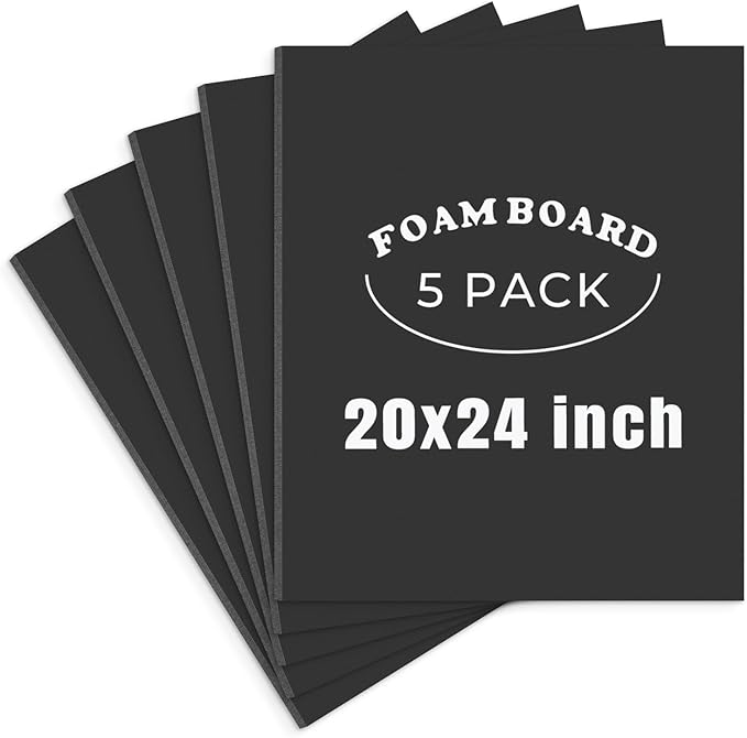 AUEAR, 5 Pack 20x24 Black Foam Boards, Foam Core Poster Board for Display, Mounting, Print, Presentation and Projects, 3/16'' Thick