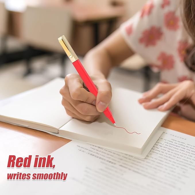 12 Pack Gel Pens Red 0.5mm Medium Point Red Gel Ink Pens with Cap Quick Drying Ballpoint Pen Smooth Writing Fine Point Pen for Journaling School Office Supplies