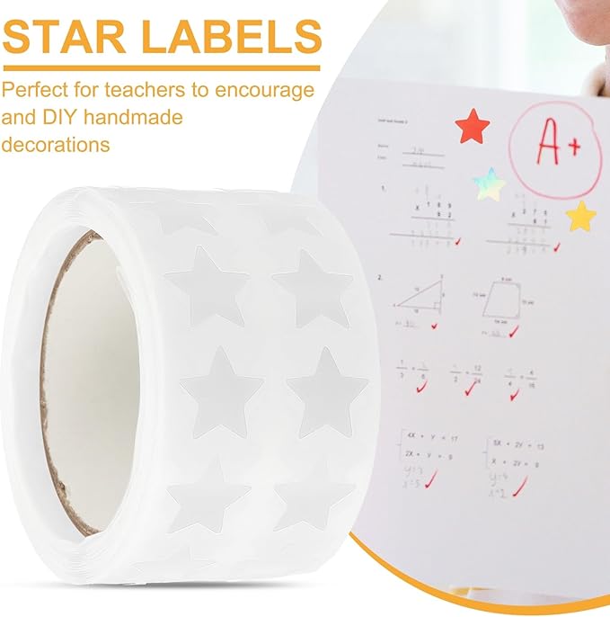 PATIKIL Star Stickers Roll 1/2", 1000 Pcs Self-Adhesive Reward Stickers Star Labels for Behavior Chart Classroom Teacher Supplies and DIY Craft, White
