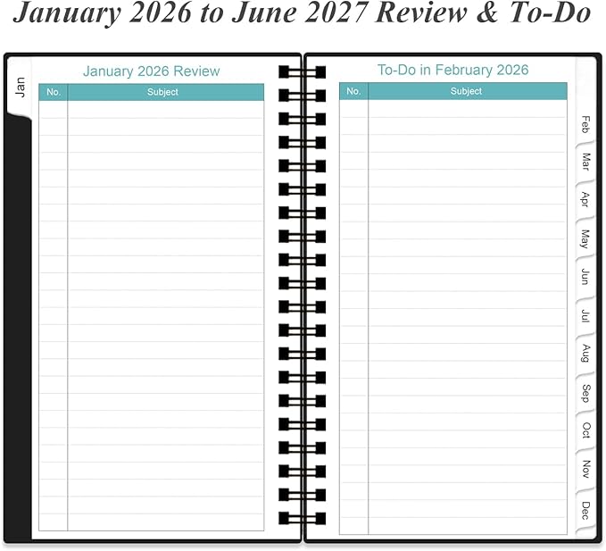 2026-2027 Monthly Planner - January 2026 - June 2027, Two Pages Per Month, 18 Monthly Calendar/Planner with Tabs, Strong Twin-Wire Binding, Inner Pocket, 3.75" x 6.5", Black