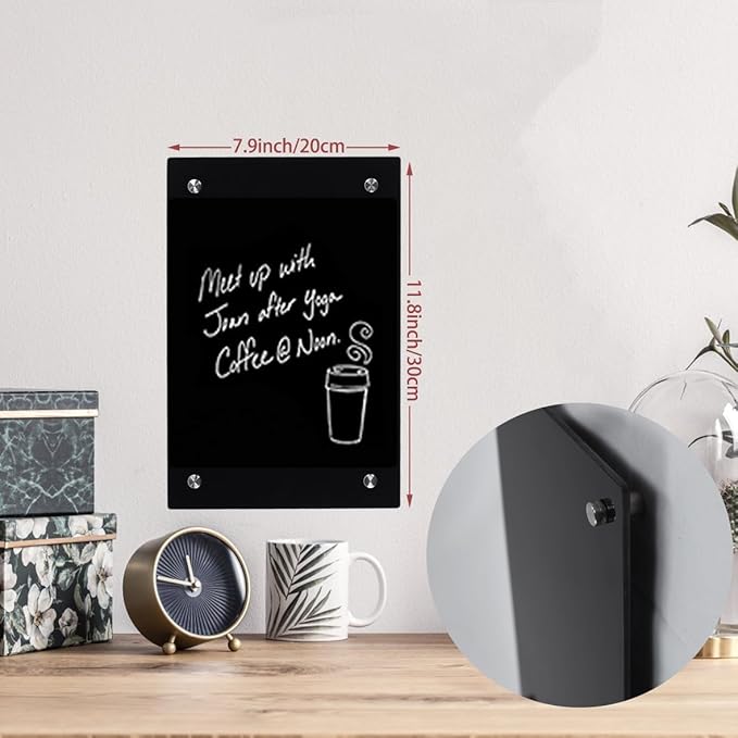Okydoky Black Glass Dry Erase Whiteboard, 8"" x 12"" Frameless Glass White Board for Home,School,Office,Black Surface（Glass BB-BK-2030）