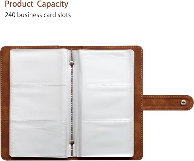Leather Professional Business Card Holder Book Organizer, 240 Card Slots Capacity Booklet, Premium PU Name Cards Storage Folder with Soft Cover, Credit Card Binder Holder for Men/Women (Brown)