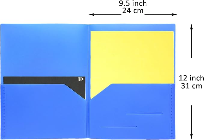 Youngever 6 Pack Heavy Duty Plastic Two Pocket Folders, Heavy Duty Plastic 2 Pocket Folder (Blue)
