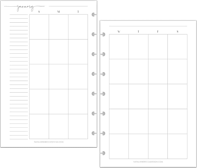 BetterNote Monthly Undated Calendar Refill for Disc Notebooks, Fits Levenger Circa, Happy Planner, Staples Arc, TUL, InkWell Press, IWP, MAMBI (7-Disc, 4.6”x7”, Modern)