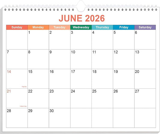 Calendar 2026-2027, Wall Calendar 2026-2027 from June 2026 - December 2027, 19 Months Calendar with Premium Paper, Twin-Wire Binding & Hanging Hook, 8.5" x 11", Colorful