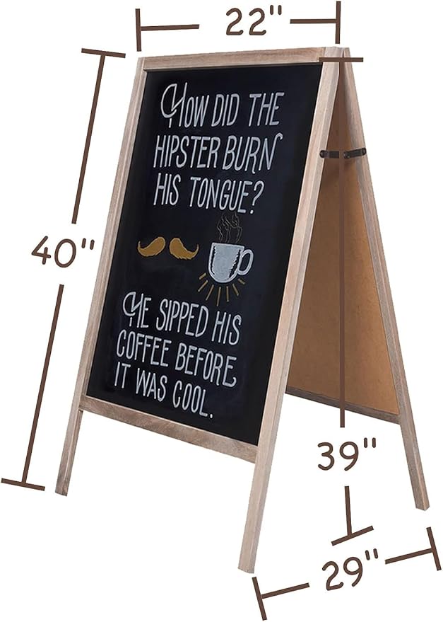 RHF Chalkboard, Chalkboar Sign, A Framed Sidewalk Sign,Sandwich Chalkboards,Rustic Menu Display for Restaurant, Double Sided, Wedding Chalkboard Easel, 22" by 40" Blackboards, Vintaged