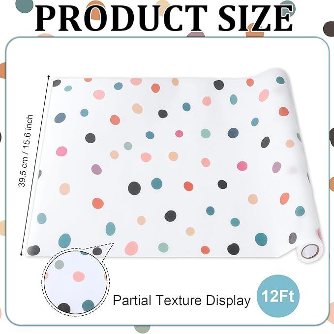 Boho Bulletin Board Paper Roll Non-Woven Bulletin Board Background Reusable Waterproof Polka Dots Classroom Poster Fade Resistant Poster for Classroom Decor Wrapping Crafts Supplies 15.6 in x 12 Ft