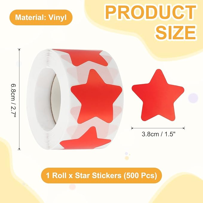 PATIKIL Star Stickers Roll 1.5", 500 Pcs Self-Adhesive Reward Stickers for Classroom Teacher Supplies and DIY Craft, Red