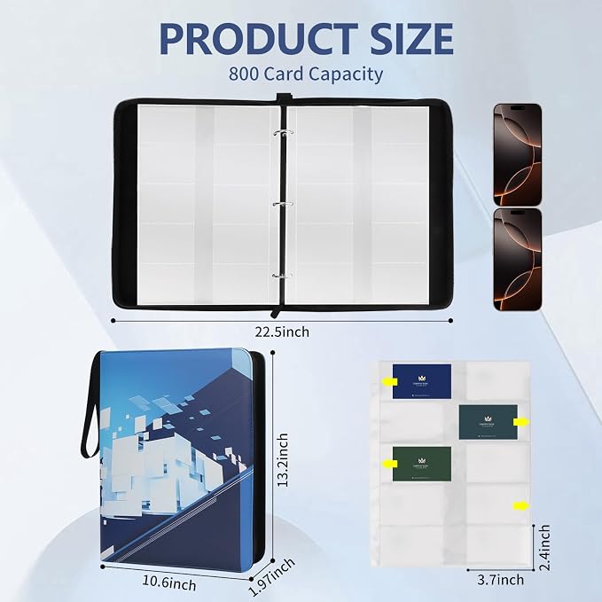 Leather Business Card Book Holder Organizer, Professional Name Card Book Holder with 800 Card Capacity, Portable PU Credit Card Binder File Sleeve Storage for Men Women,40 Pack Sleeves Zipper Closure