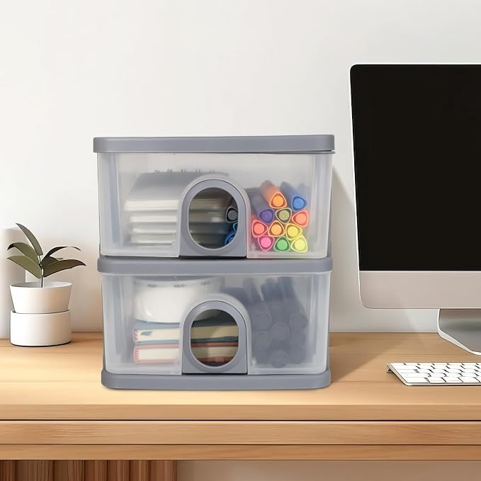 Desktop Storage Drawers Desk Organizer with Drawers, 3 Drawers Organizing Drawers Clear Small Plastic Storage Drawers for Crafts, Accessories, Stationeries, Office Supplies, Pens (1Pack)