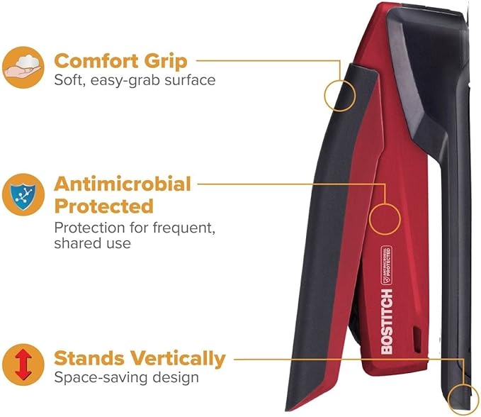 Bostitch Office Heavy Duty 40-Sheet 3 Hole Punch and One Finger Stapler with 210 Staples, Staple Remover, and Hidden Storage