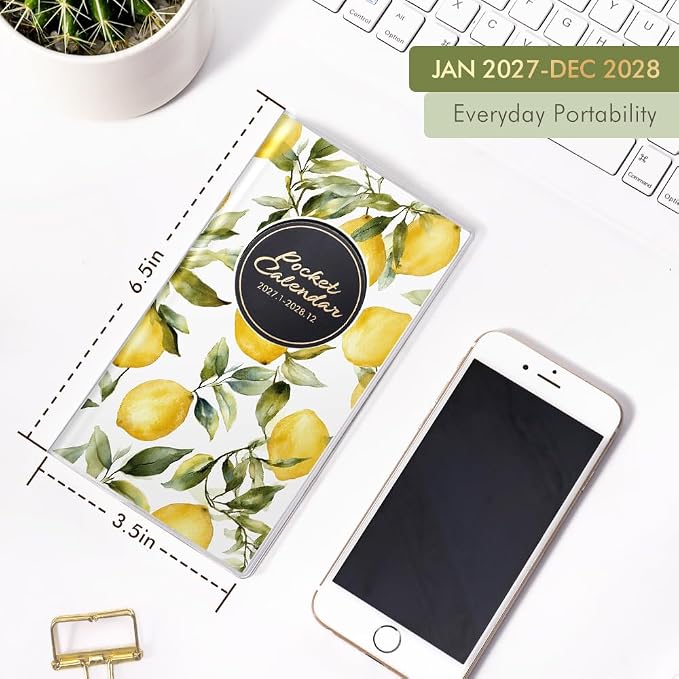 Pocket Calendar 2027-2028 for Purse, Small Pocket Planner 2027-2028 for Purse 3.5×6.5In, 24 Month Organizer from Jan 2027- Dec 2028 Mini Planner with Pvc Cover for Organizing & Planning
