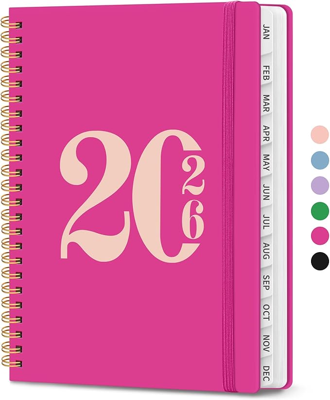 2026 Planner, Weekly and Monthly Calender Planner, Jan 2026 to Dec 2026, Hardcover 2026 Calendar Book with Tabs & Inner Pocket, Office Home School Supplies for Women & Men - A5 (6.3" x 8.5"), Fuchsia Pink