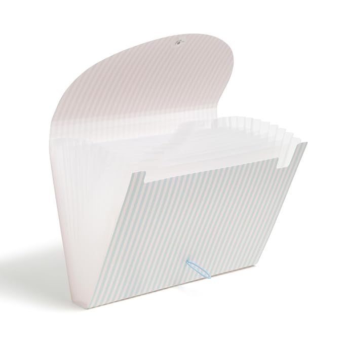 U Brands 13 Pocket Poly Expandable File, 13" x 9.65" x 1.5", Muted Prep Blue Stripes, Letter Size