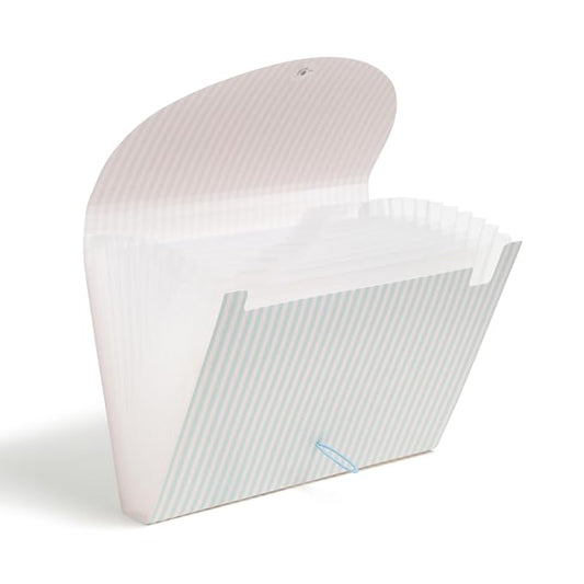 U Brands 13 Pocket Poly Expandable File, 13" x 9.65" x 1.5", Muted Prep Blue Stripes, Letter Size