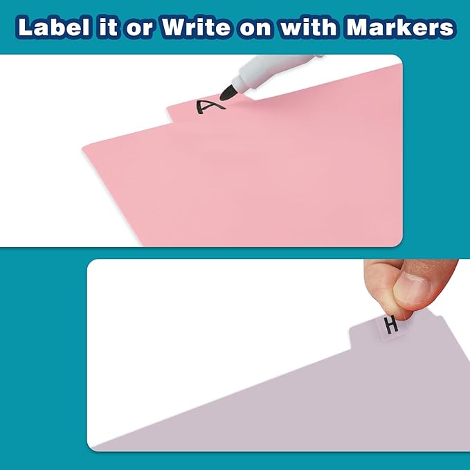 Chell 5x8 Plastic Index Card Dividers, Morandi Colors, Heavyweight Poly Index Card Guides A-Z, with Alphabetical/Blank Stickers, Pack of 50