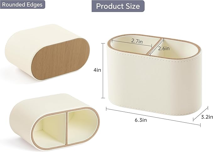 PU Leather Pen Holder with Two Compartments for Office White Pen Holder for Desk Decoration Multifunctional Pencil Organizer for Office Teacher Classroom Cosmetics Gifts Accessories Favor