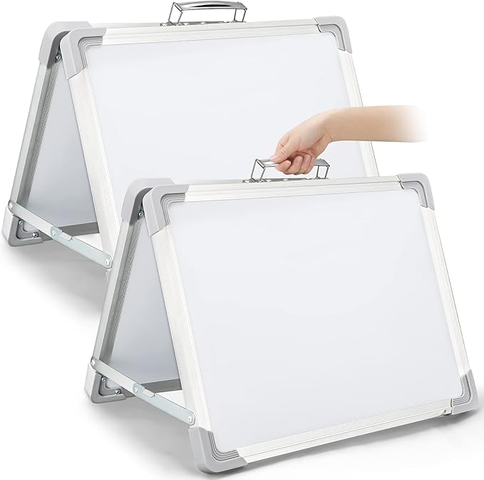 Lincia 2 Pieces Dry Erase White Board Magnetic Board 16x12 Inch Small Foldable Tabletop Whiteboard Double Sided Portable Magnetic Whiteboard for Drawing Memo to Do List Wall
