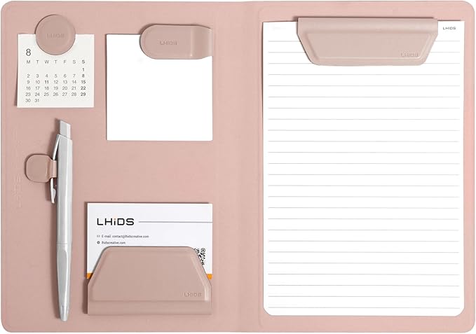 LHiDS Creative Magnetic Business Portfolio Lite Resume Padfolio Organizer with Clipboard, Paper Clip, Writing Pad, Pen/Card Holder, Magnetic Closure for Work, School and More (Rose Pink, A5)