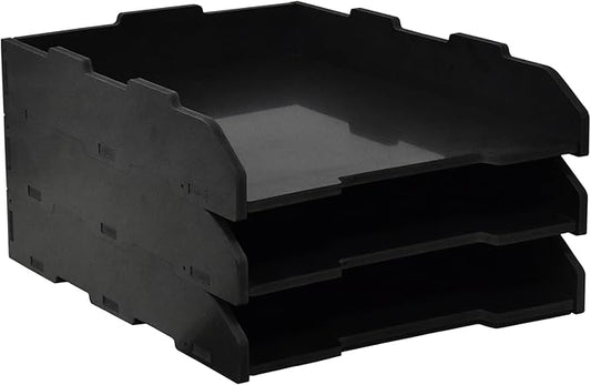 A3 Stackable Paper Tray, 3 Tier Desk File Organizer, Desktop Organizer for Office Supplies, File Storage, Letter Organizer /A3 Office File Folder,Home or Office School, White (Portrait-Black-3-Tier)