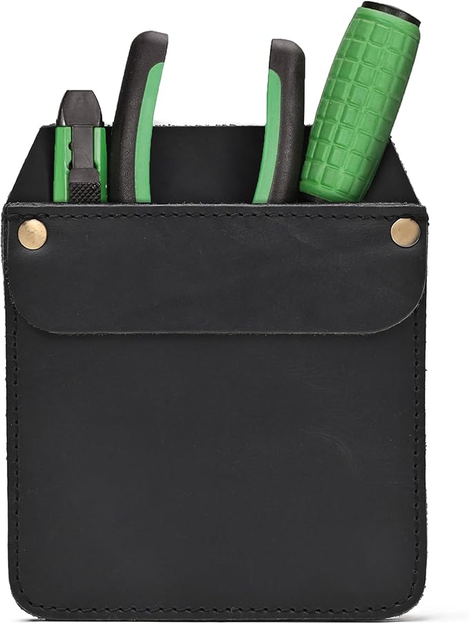 Large Pocket Protector Genuine Black Buffalo Leather Pen Holder Pouch Organizer for Shirts, Lab Coats, Pants - Multi-Purpose - Holds Pens, Pencils, tools and Notes for School, Office