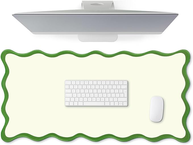 Hahafelt Scalloped Desk Mat Large Desk Pad Cute Coquette Table Mat Back to School Preppy Table Make up Pad Nonslip Graduation Gift with Stitching Waterproof Gaming(Green,31.5 x 15.8 Inches)