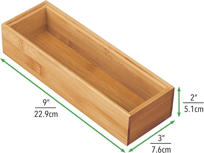 mDesign Wooden Bamboo Office Drawer Organizer Box Tray, Stackable Storage for Drawers, Cabinets, Shelves, Cubby, or Desktop, Hold Pens, Pencils, Supplies, Echo Collection, 2 Pack, Natural Wood Finish