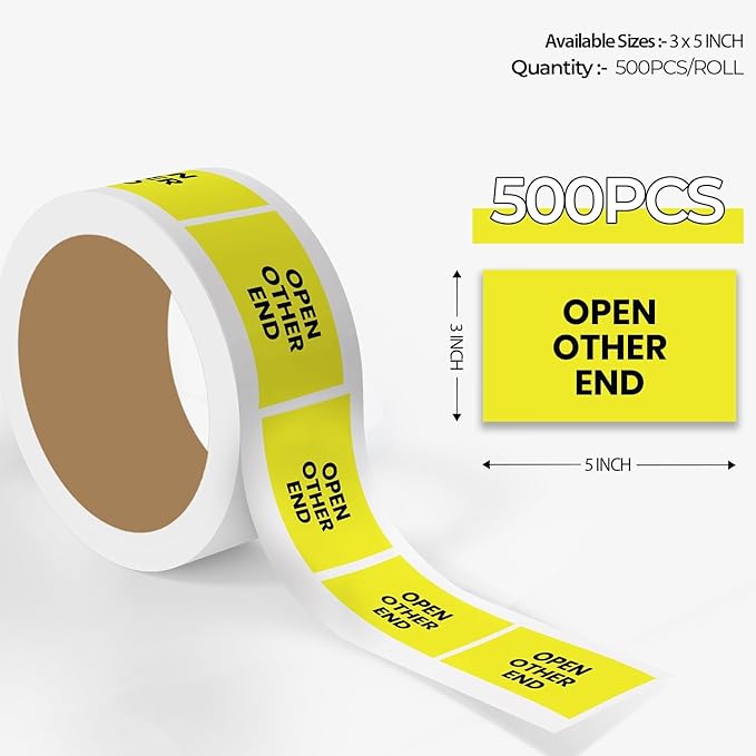 StickerJet Open Other End – Warehouse Receiving Labels – 3"x5" Rectangle Labels – 500 Qty/Roll – Paper, Easy Peel and Stick, Strong Adhesive, No Residue, Made in USA