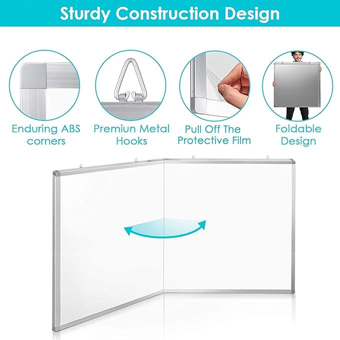 White Board Dry Erase 60x40, Large Magnetic Whiteboard Maxtek Dry Erase Boards for Wall, Aluminum Presentation Wall-Mounted Marker Board with a Long Pen Tray for School, Classroom, Office & Home