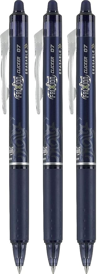 PILOT FriXion Clicker Erasable Pens, Refillable & Retractable Gel Ink Pens, Fine Point 0.7 mm, Navy Ink, 1-Pack (Pack of 3) - Ideal for School, Journaling, & Office Writing