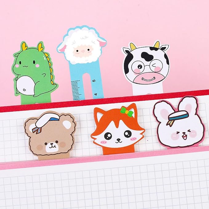 200 PCS Cute Animal Bookmarks for Kids with 10 Different Kawaii Animal Patterns Ruler Style Bookmarks Bulk Page Markers for Women Kids Students Book Lovers Gift School Home Office Supplies