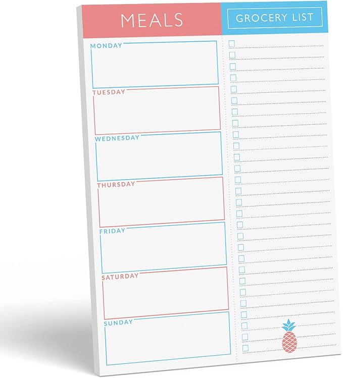 Sweetzer & Orange Meal Planner Magnetic Pad | 7x10 inch Notepad for Organized Weekly & Daily Planning | Tear-Off Grocery List Checklist for Convenient Shopping | Notepads for Refrigerator Door