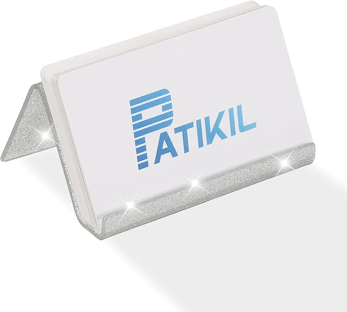 PATIKIL Business Card Holder for Desk, 2Pcs Acrylic Business Card Holders Shine Card Stand Organizer Cards Display for Office Exhibition, Silver Tone