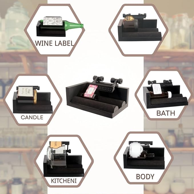 Manual Label Applicator - Precision Labeler for Bottles and Jars, Ideal for Candles, Wine/Beer Containers, Beauty and Essential Oil Products, Adjustable Height for Easy Labeling (Black)