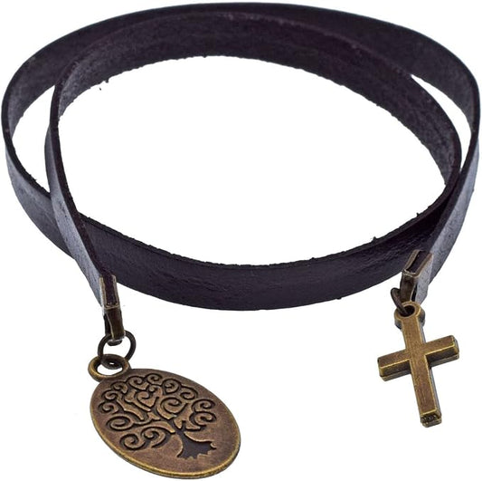 BLBMH Genuine Leather Bible Bookmark | Tree of Life Cross with Ribbon | Christian Gifts for Women Men Book Lovers Mom - Coffee LB2